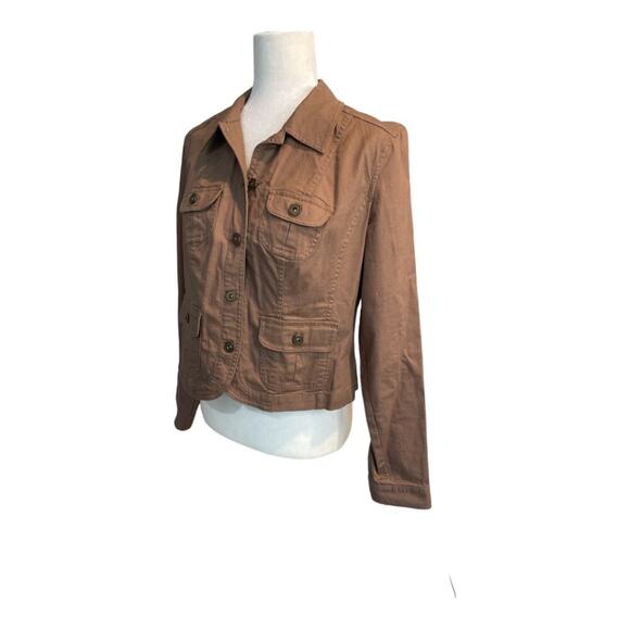 Women's Style & Co Light Brown Cropped Lightweight Cotton Utility Jacket Small - Picture 4 of 5